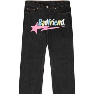 2023 European and American Hip Hop Jeans Loose Straight Micro-elastic Denim Spring and Autumn Trousers Men's Youth Popular Trousers