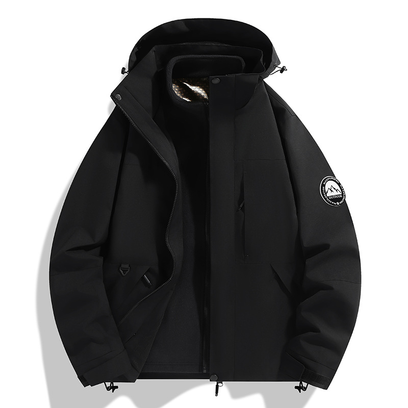 Sports Outdoor Camel Jacket for Women, Three-In-One Detachable Windproof and Waterproof Autumn and Winter Hooded Jacket for Men