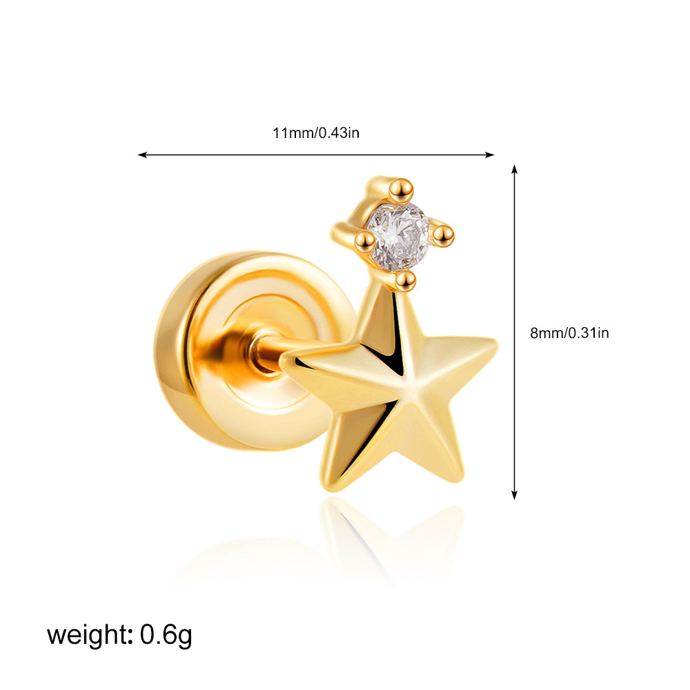 2g Weight 201 Stainless Steel Ear Needle Material Ear Studs Classification 1 Piece Quantity Casual, Daily Occasion Copper Material Star, Moon, Heart Shape Pattern All Seasons Season Women's Gender Plating Design Elegant, Simple Style Style 1 Piece Elegant Simple Style Star Moon Heart Shape Plating Copper Ear Studs 22