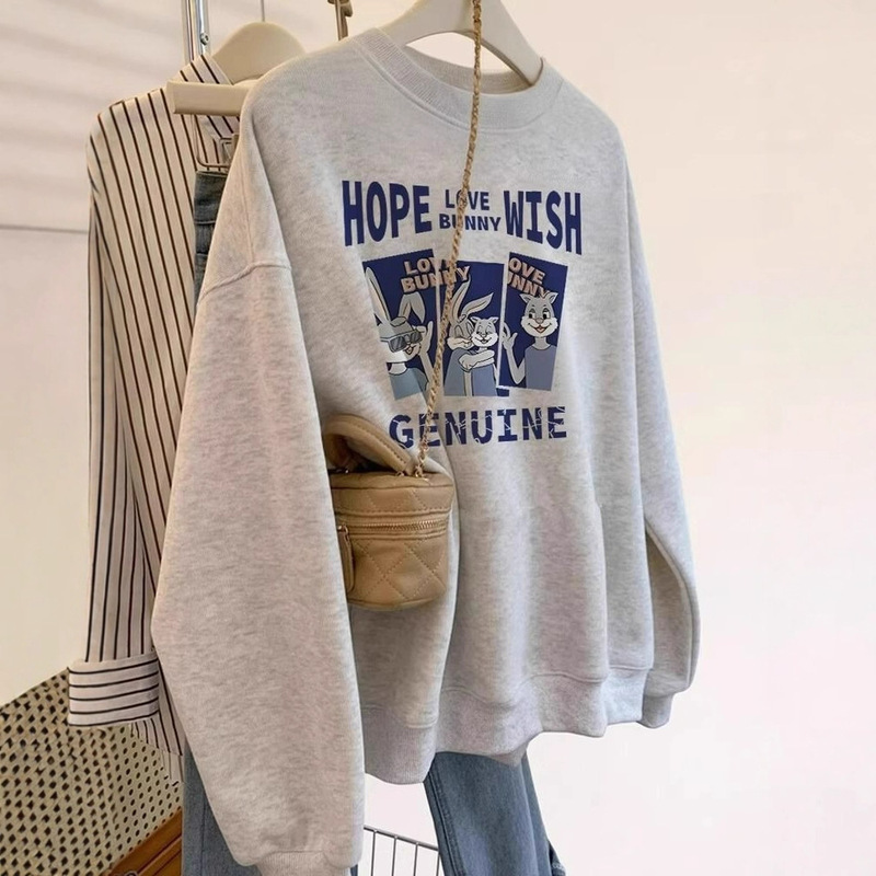 Spring and Autum Long-Sleeved Round Neck Sweatshirt for Women 2025 New Loose Slimming Look Versatile Age-Reducing Casual Sports Velvet Top