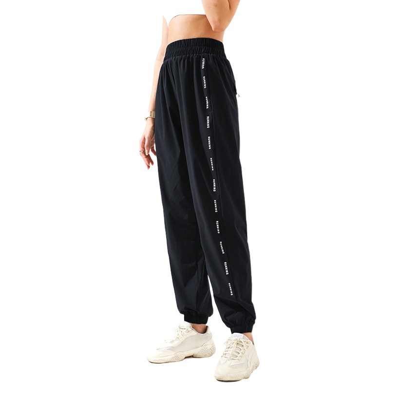 Pantalones deportivos de cintura alta para mujer con estampado de letras, corte holgado adelgazante, pantalones transpirables para correr y hacer ejercicio, pantalones de yoga adelgazantes.