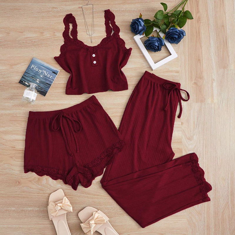 Cross-Border Hot-Selling Plus-Size Women's Loungewear Camisole Underwear Shorts and Long Pants Set Sexy Sleepwear for Women Summer in Stock Cross-Border Hot-Selling Plus-Size Women's Loungewear Camisole Underwear Shorts and Long Pants Set Sexy Sleepwear for Women Summer in Stock