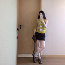 高版本M家2025菱格针织背心无袖女百搭显瘦羊绒毛衣上衣修身撞色