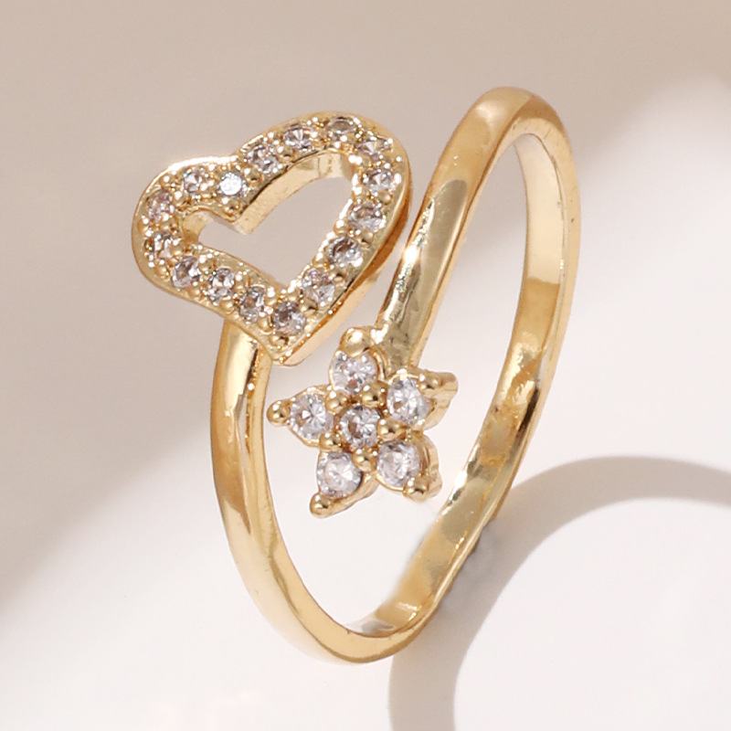 Fashion Heart Shape Copper Plating Zircon Open Ring display picture 7