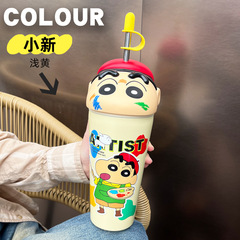 クレヨンしんちゃん保冷コーヒーカップステンレス鋼かわいいデスクトップストローカップオフィスホーム学生漫画魔法瓶カップ