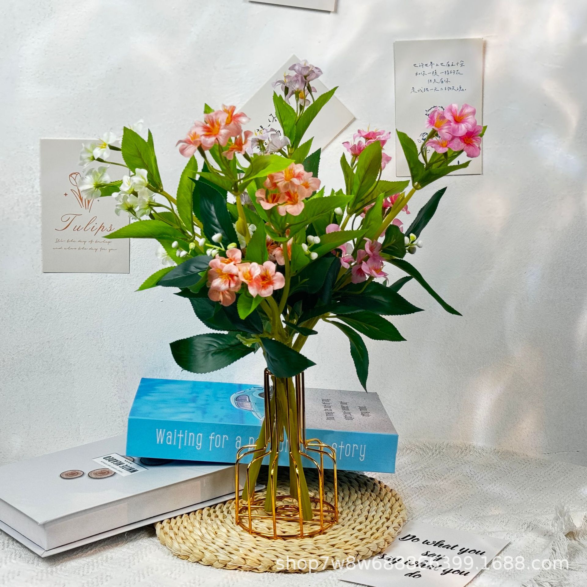 单支油桐仿真花diy盆栽花枝插画装饰花艺栅栏隔断花墙花束跨境