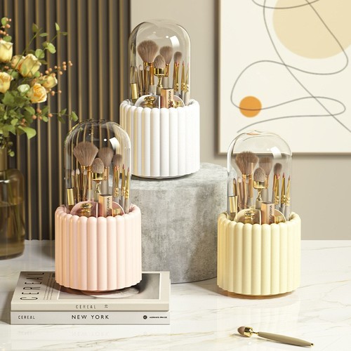 New makeup brush storage barrel rotating dust-proof pen holder lipstick brush barrel dressing table storage rack makeup eyebrow pencil storage