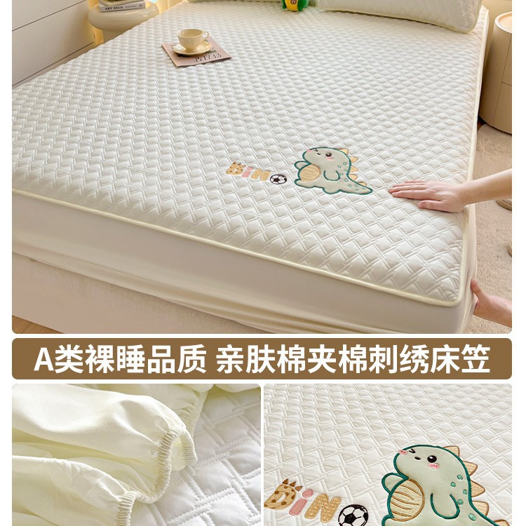 Sombrilla de cama bordada acolchada acolchada de algodón de una sola pieza cubierta protectora de colchón de algodón puro grueso 2025 nuevo juego de tres piezas de funda de cama