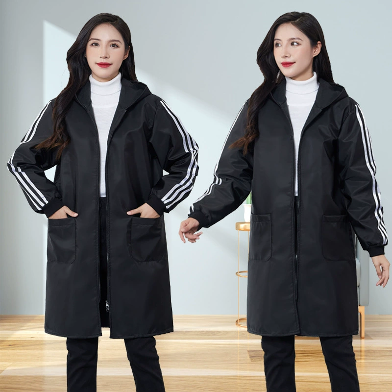 Плюшевый фартук халат женская верхняя одежда рабочая одежда устойчивая к пятнам женская зимняя теплая водонепроницаемая морозостойкая светоотражающая средней длины