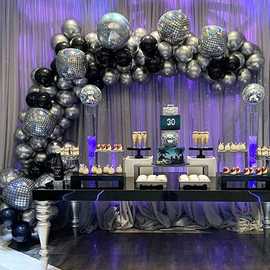 迪斯科DISCO黑色银色气球链4D立体气球套装婚礼生日派对装饰跨境