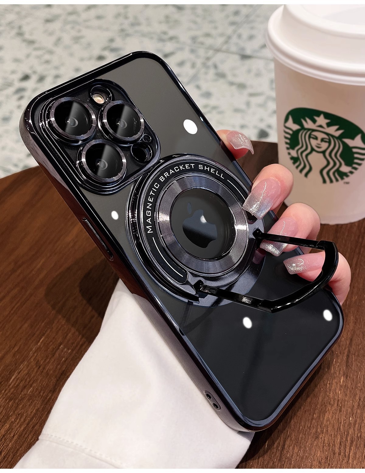 Görünmez braketli Apple 16 cep telefonu kılıfı, iPhone 15 için uygun manyetik emişli, lens filmi ve 14 ProMax koruyucu kapaklı.