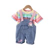 Children's overall, summer set, rainbow comfortable denim trousers, with short sleeve, 2024 years