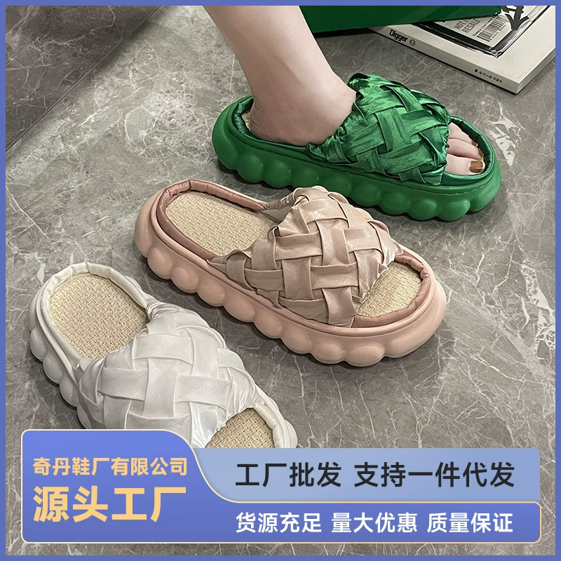 Льняные тапочки для женщин, летние, удобные в носке, нескользящие, на толстой подошве, бесшумные, для домашнего использования, всесезонные, тапочки в корейском стиле оптом