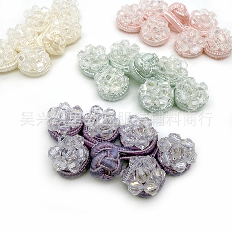 Button Crystal Three-Wheel Disc Buckle Children's Clover Handmade Beaded Button Macaron Color Disc Buckle Button
