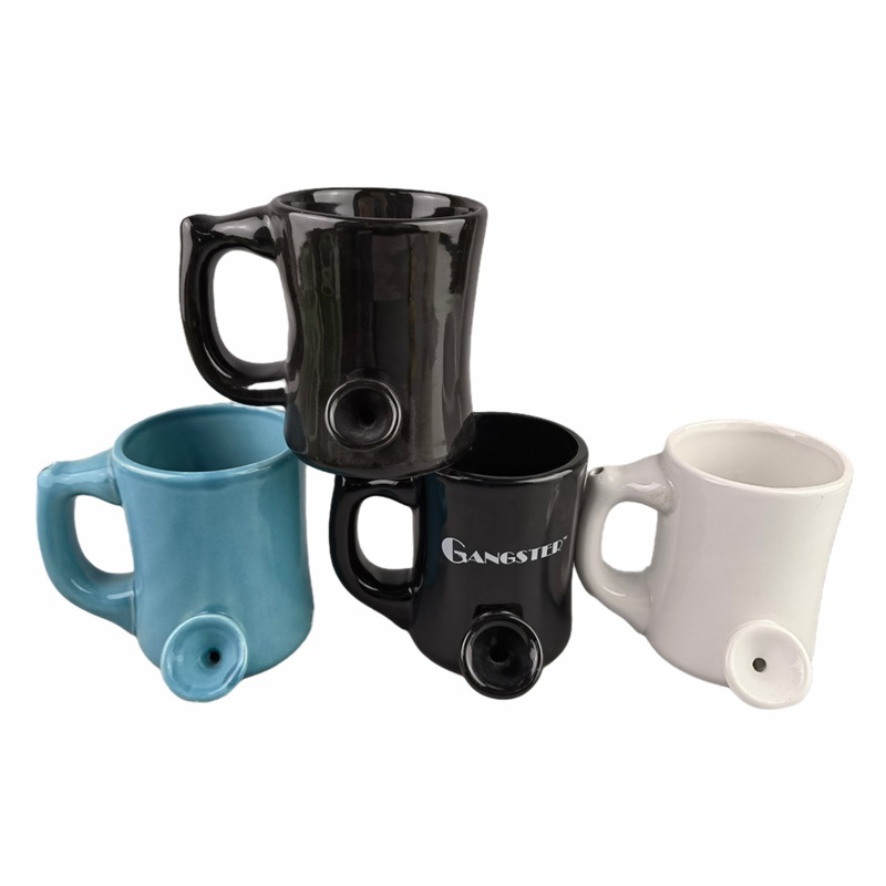 Taza de café de pipa de cerámica clásica Taza de café de pipa de cerámica transfronteriza Taza de café de cáñamo negro para fumar Taza de café