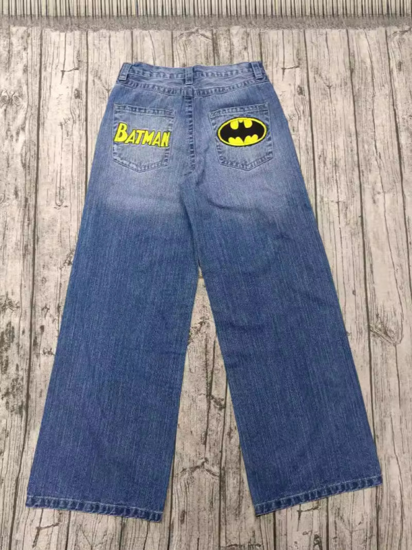 原宿レトロコウモリ柄刺繍ゆるいジーンズ男子街頭y2kズボン怠惰ジーンズ|undefined