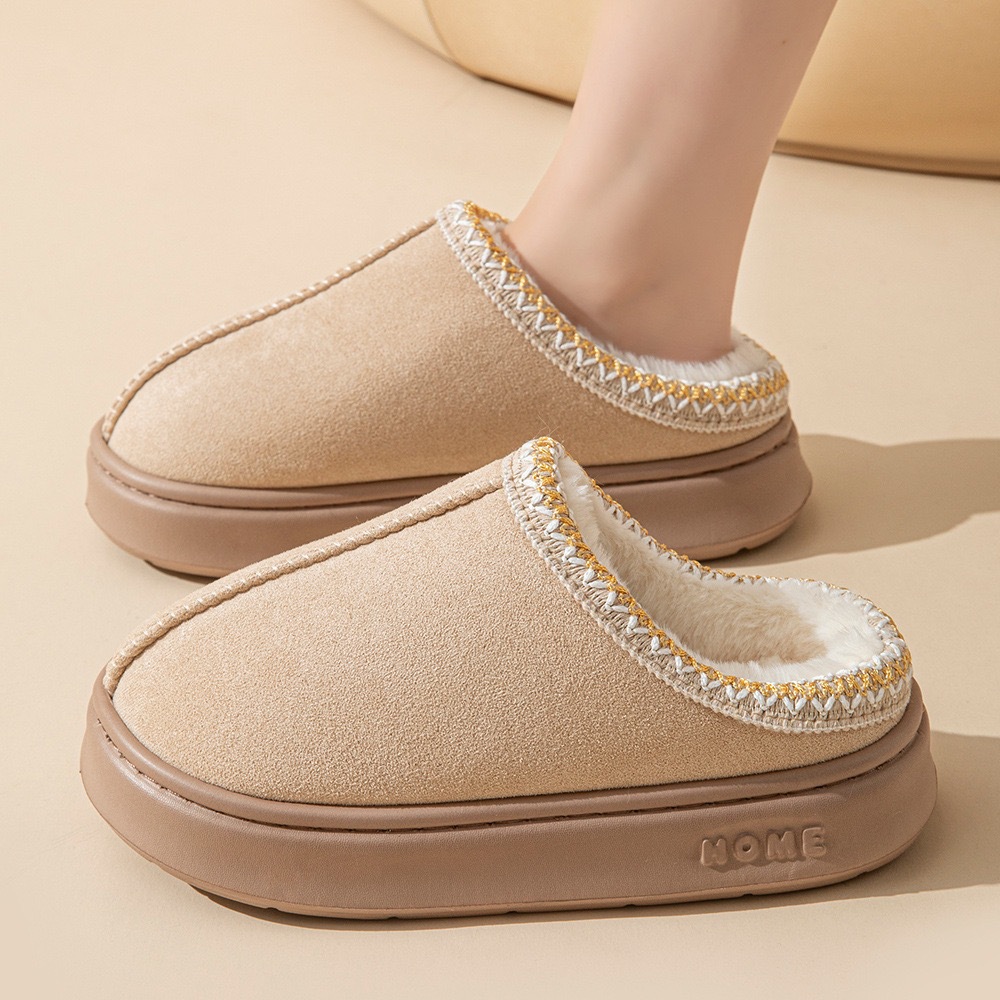 Brown Platform Fluffy Slippers