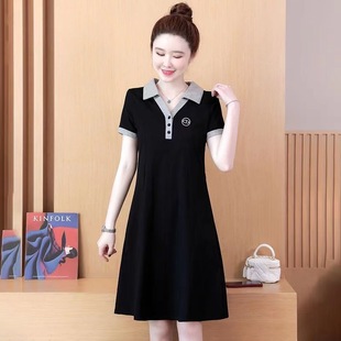 Polo Collar Casual Sports Dress 2025 Summer New Large Size Belly-Covering Age-Reducing Elegant Mid-Length A-Line Skirt