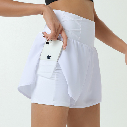 Cross-border summer fake two-piece sports shorts for women to prevent exposure running training fitness marathon European and American high-waisted shorts