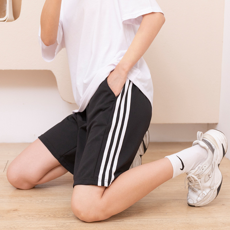 2025 High-End Fashion Casual Women's Summer High-Waisted Slimming Side-Striped Sports Shorts Straight Wide-Leg Pants