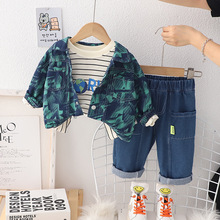 男童牛仔外套中小童翻领休闲服开衫童夹克秋款套装三件套一件代发
