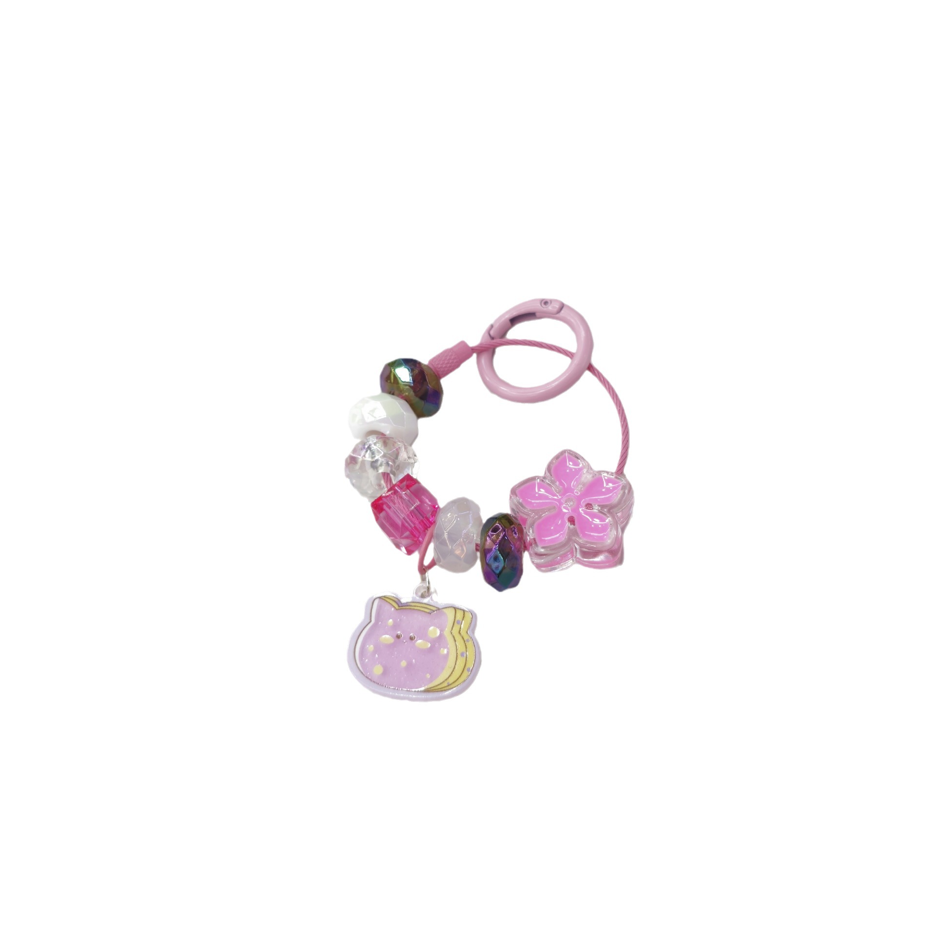 2023 nueva flor fresca Linda perla cuentas de dibujos animados acrílico llavero colgante bolsa adornos