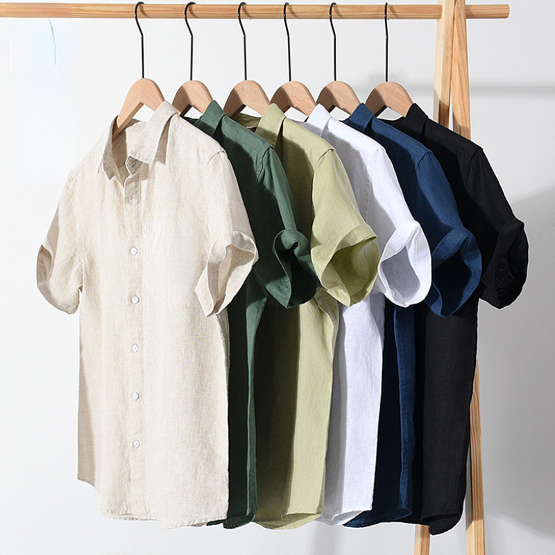 Summer Linen Shirt Men's Short-sleeved Thin Loose Linen Top Chinese Style Japanese Style Vintage Casual Cotton Linen Shirt