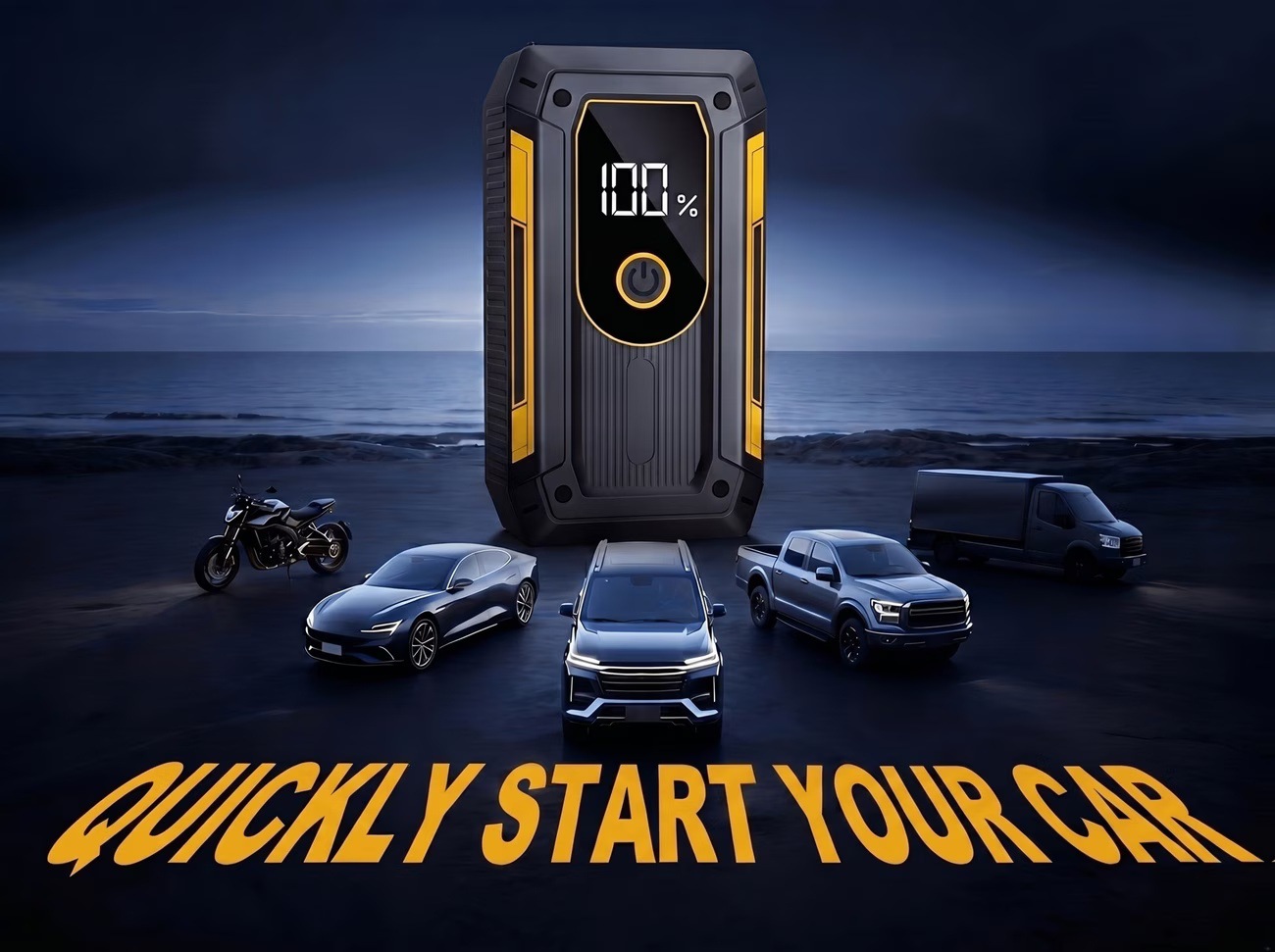Cross-border car emergency starting power supply with complete English certification, 12V starter with power bank and lighting warning