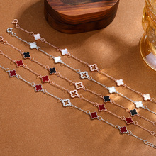 s925纯银天然玛瑙四叶草手链女 轻奢高级感小众设计百搭一件代发