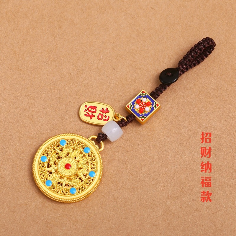 财神爷吞金兽一家三口四口古法金招财钥匙扣车钥匙链手机挂件挂饰|undefined