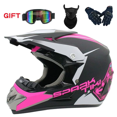 Motosiklet kaskı (dəbilqə) — Four Seasons men and women - matte-pink-ghost-head-goggles-mask-black-gloves-s