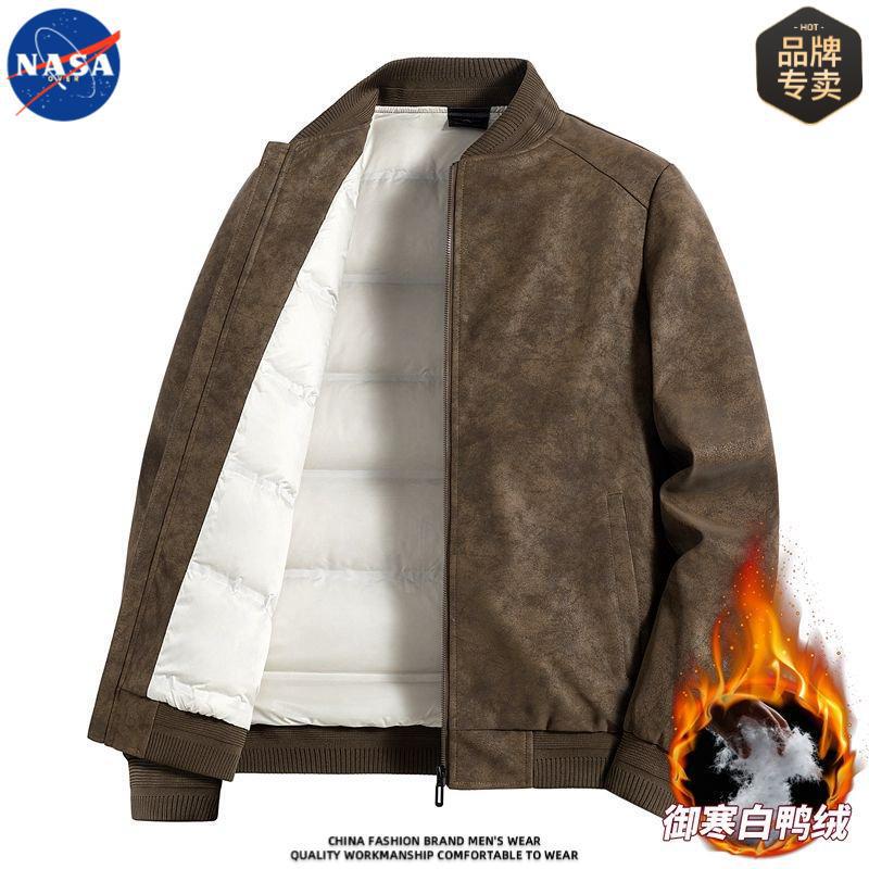 Nasa Brand High-Quality Men's down Jacket Leather Jacket Winter Thickeneded Warm Handsome Pure Color Baseball Collar Jacket