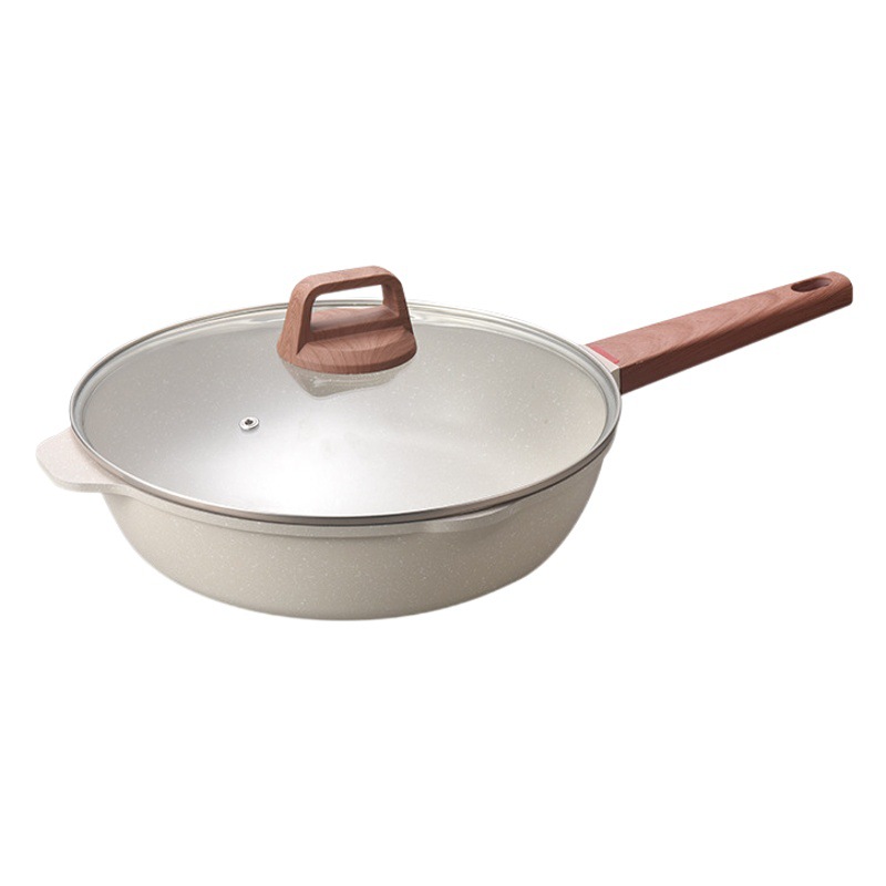Sartén Shuaidebao para cocina doméstica, imitación de sartén de fundición a presión con fondo plano, apta para cocinas de inducción, sartén antiadherente con revestimiento de mármol.