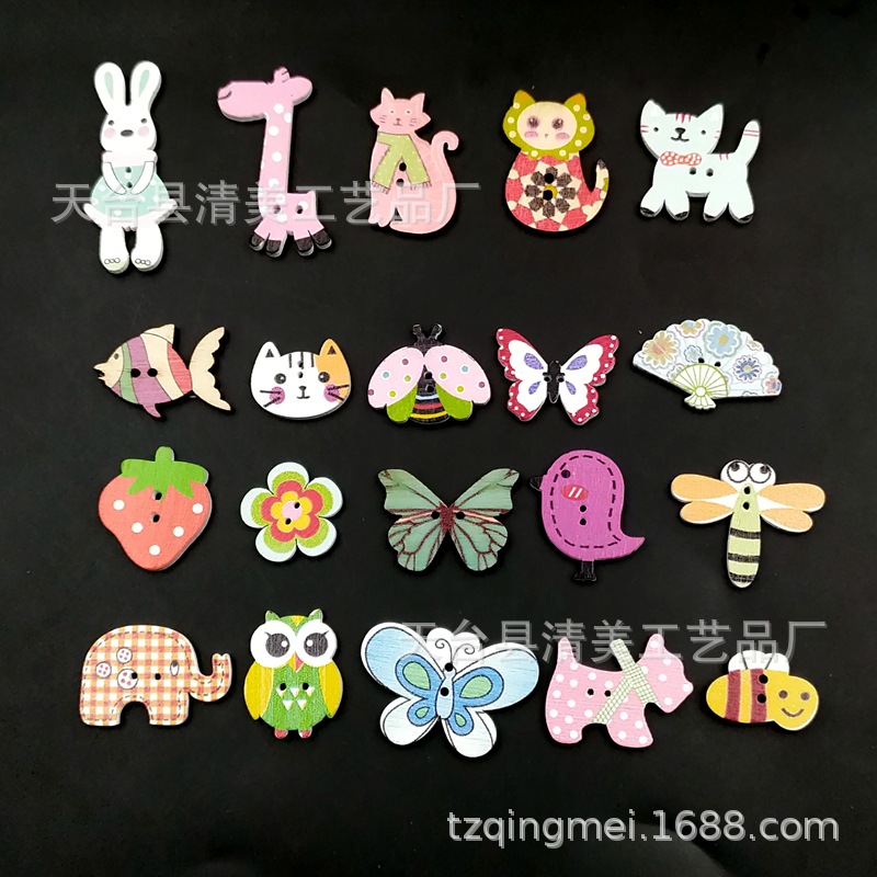20 animales pequeños de dibujos animados mezclados botones de madera creativos materiales de pegatinas hechos a mano artesanías decorativas 50 piezas/paquete