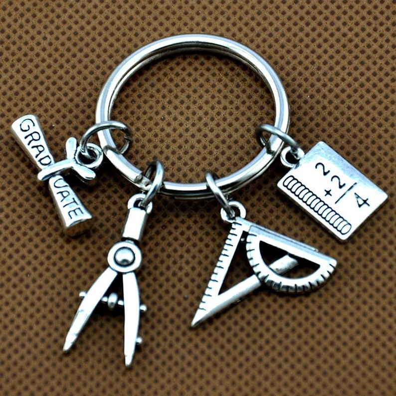 Graduation certificate ruler compasses book key ring architect draftsman engineer graduation gift