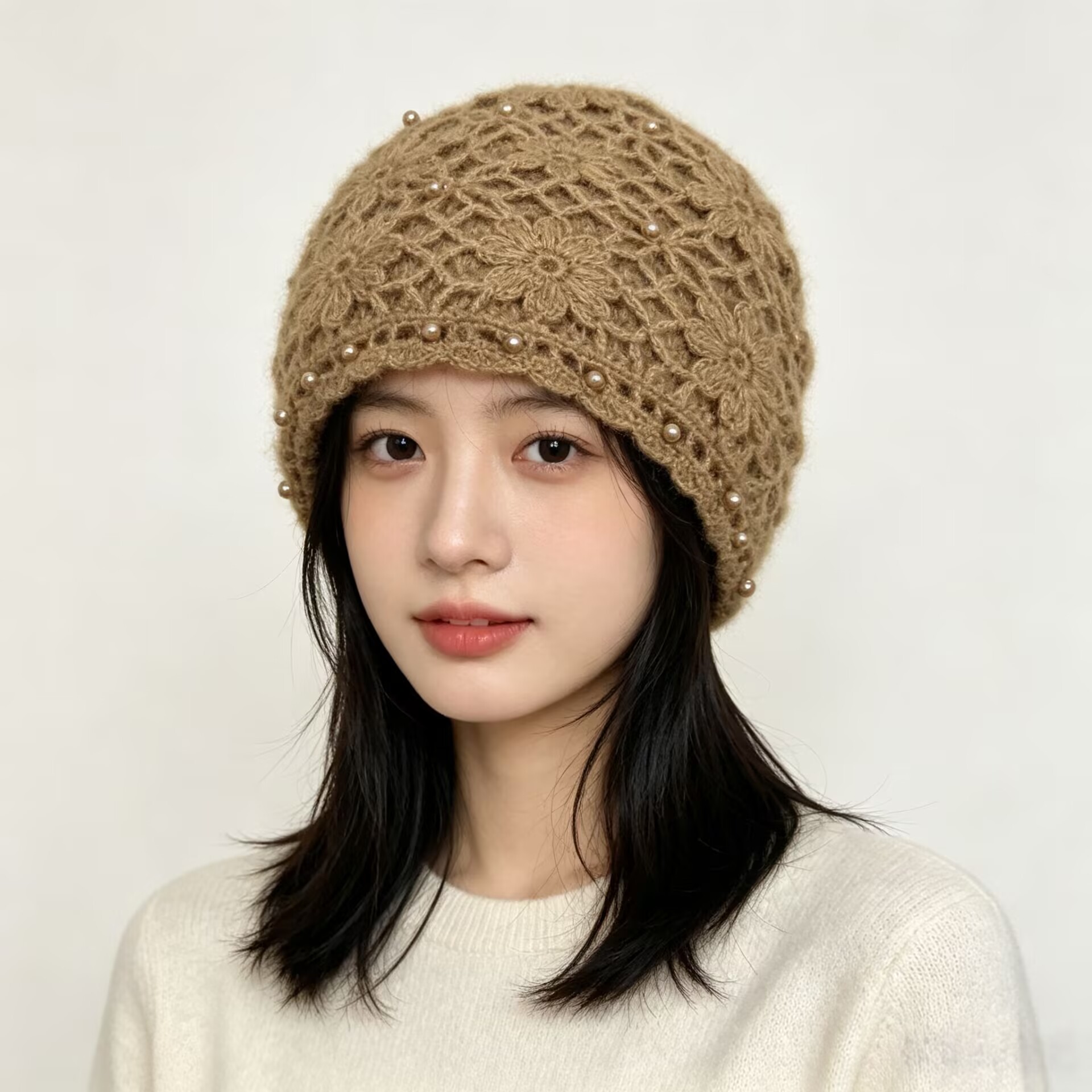 26 styles of handcrafted mohair hats for women, double-layered, warm, with a fringed floral headscarf, head wrap, decorative hat for autumn and winter