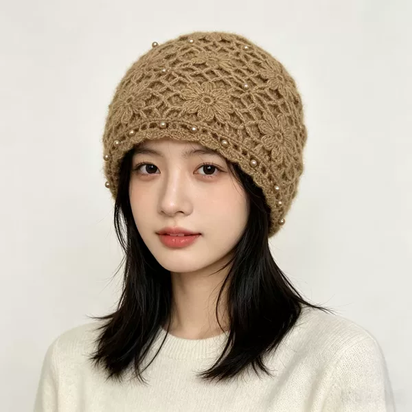 26 styles of handcrafted mohair hats for women, double-layered, warm, with a fringed floral headscarf, head wrap, decorative hat for autumn and winter