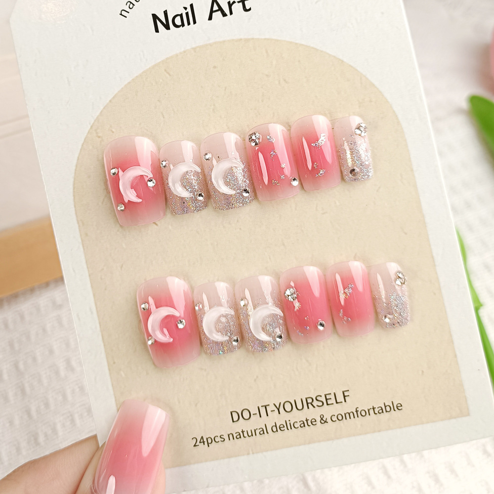 Uñas de manicura portátiles hechas a mano, 24 piezas, fototerapia, parches de uñas postizas estéreo, producto terminado, uñas portátiles extraíbles