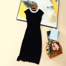 南油垂感轻奢高级感领口蕾丝边真丝丝绒连衣裙女收腰显瘦中长裙