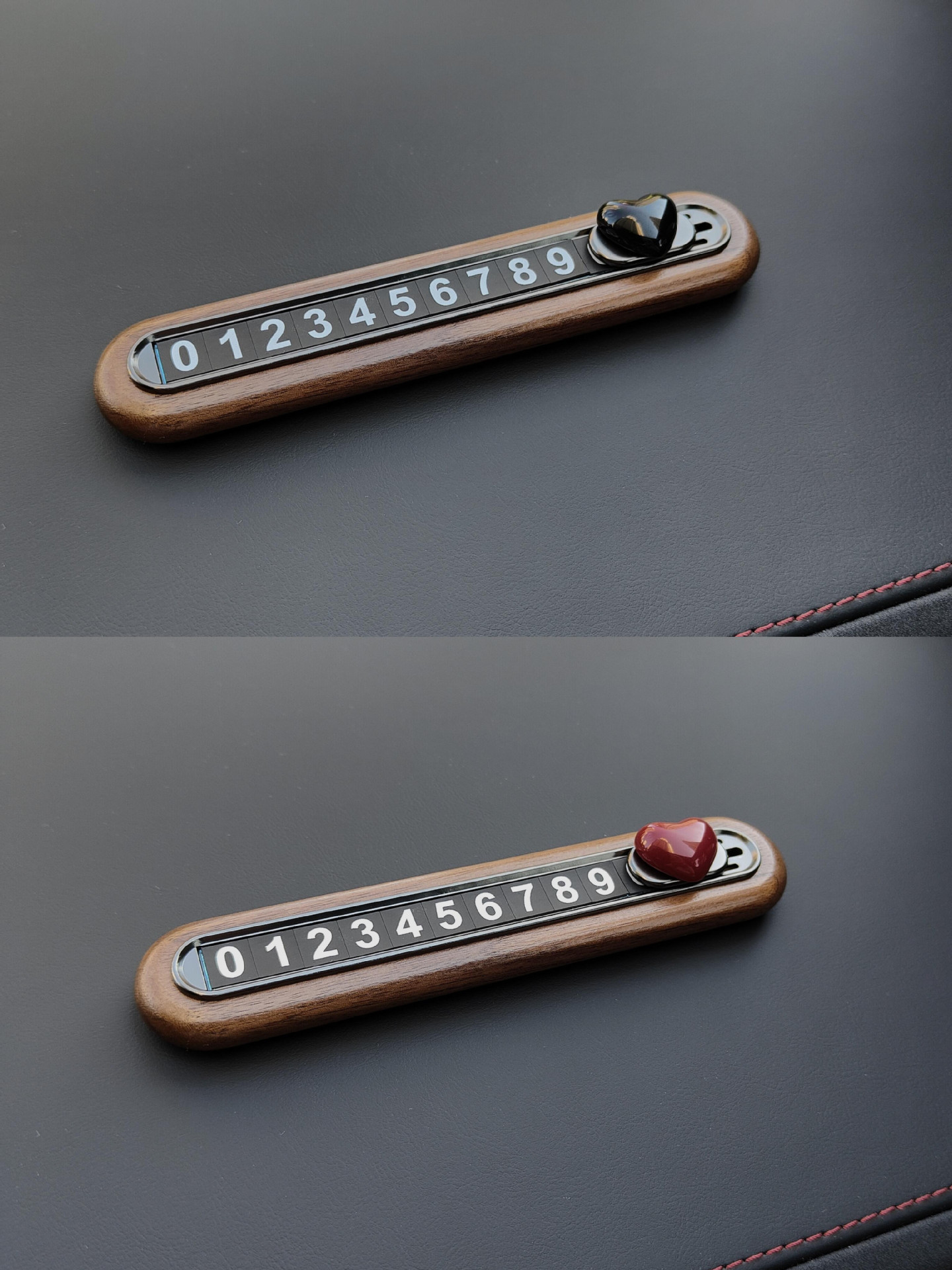 Car interior accessory: walnut wood heart-shaped temporary parking license plate, hidden type, high-quality feel