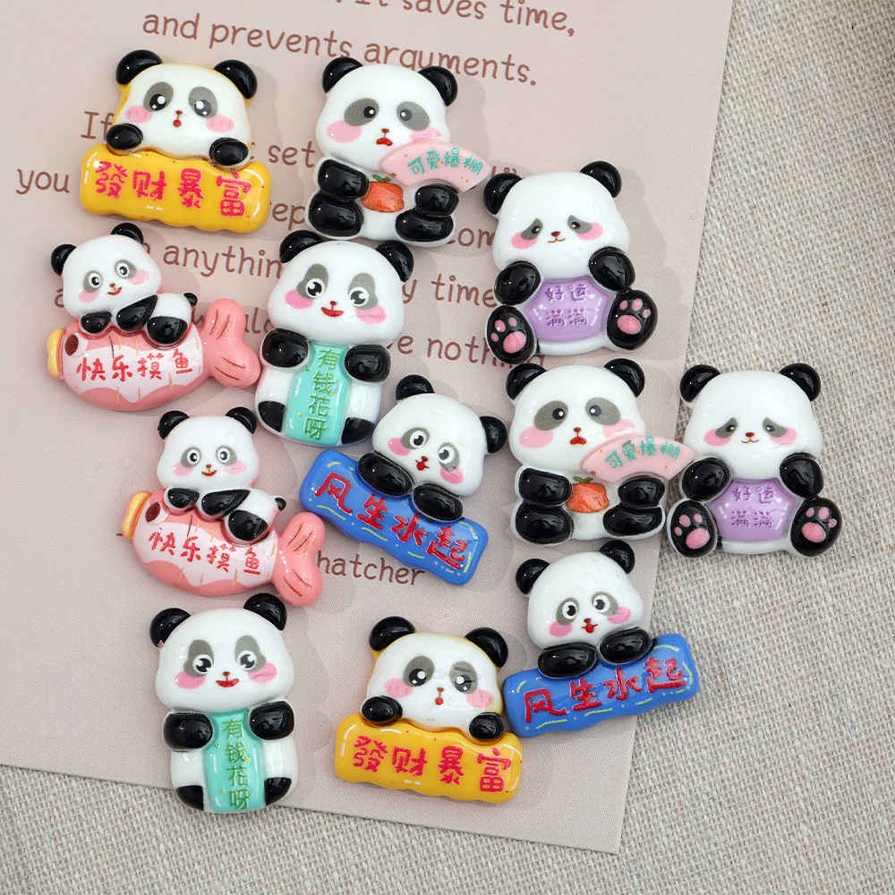 Estilo de dibujos animados Panda marca resina accesorios DIY nuevo brillante teléfono móvil Shell llavero accesorios para el cabello parche