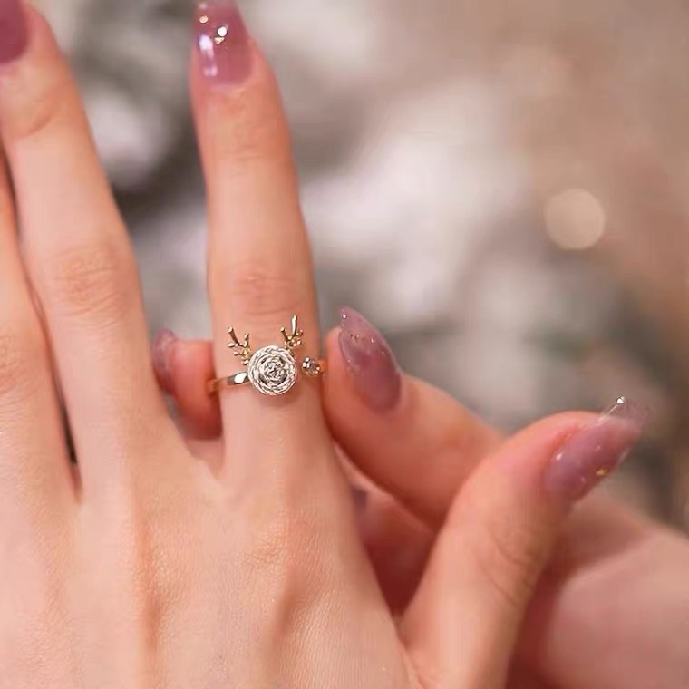 Fashion Deer Copper Plating Inlay Zircon Open Ring 1 Piece