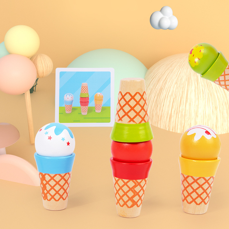 Simulación de madera helado cantina de juguete traje niños jugar casa oso Popsicle helado conjunto bloques de construcción image 6