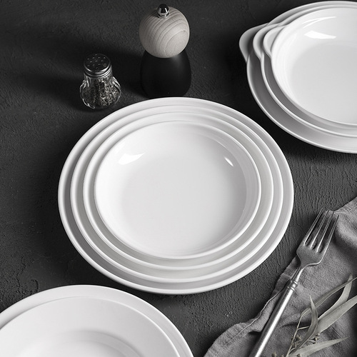 A5 melamine white round deep plate soup plate restaurant hotel commercial imitation porcelain plastic double ear abalone plate stir-fry plate 