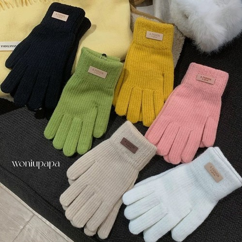 Pure Color Knit Warm Gloves for Women 2025 Autumn/Winter Korean Style Touch Screen Student Versatile Frostproof Gloves