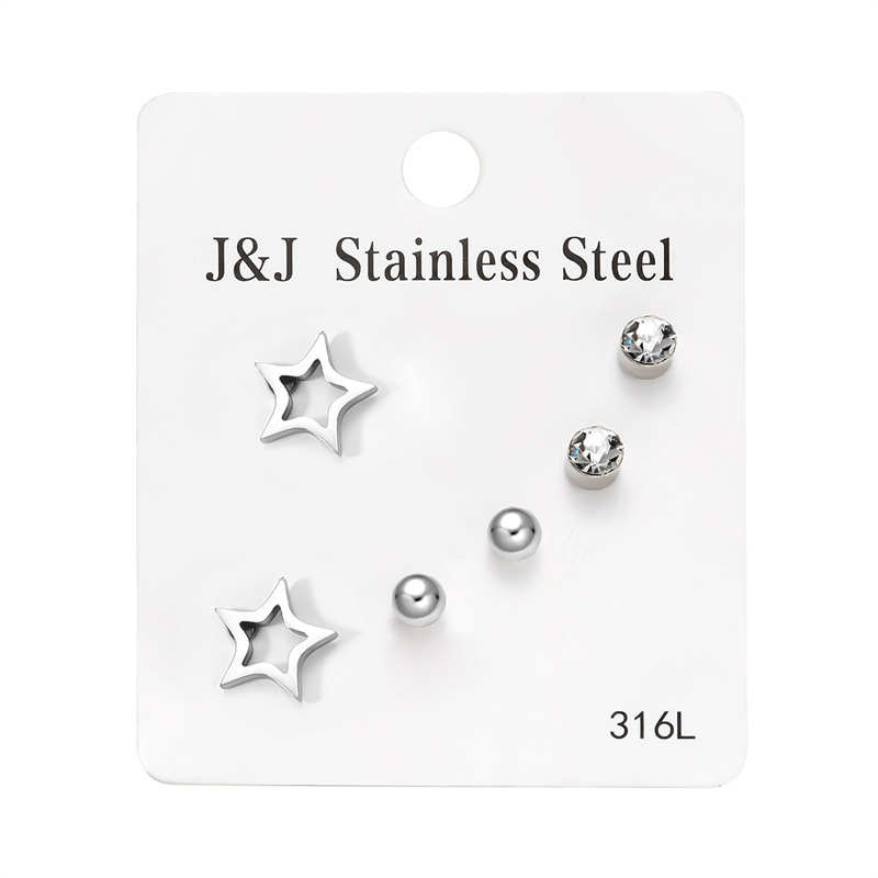 Hot Selling New 3 Pairs Of Heart-shaped Diamond Inlaid Combination Card Set Korean Version Fashionable Earrings_voghion.com