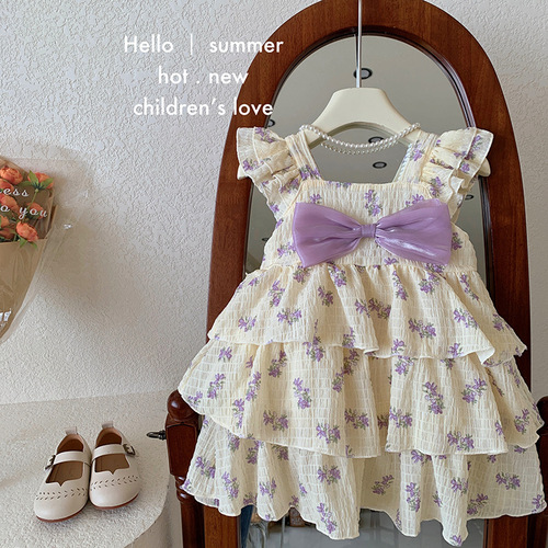Korean children's clothing girls floral suspender skirt 2024 new summer style cake skirt children's small fresh dress