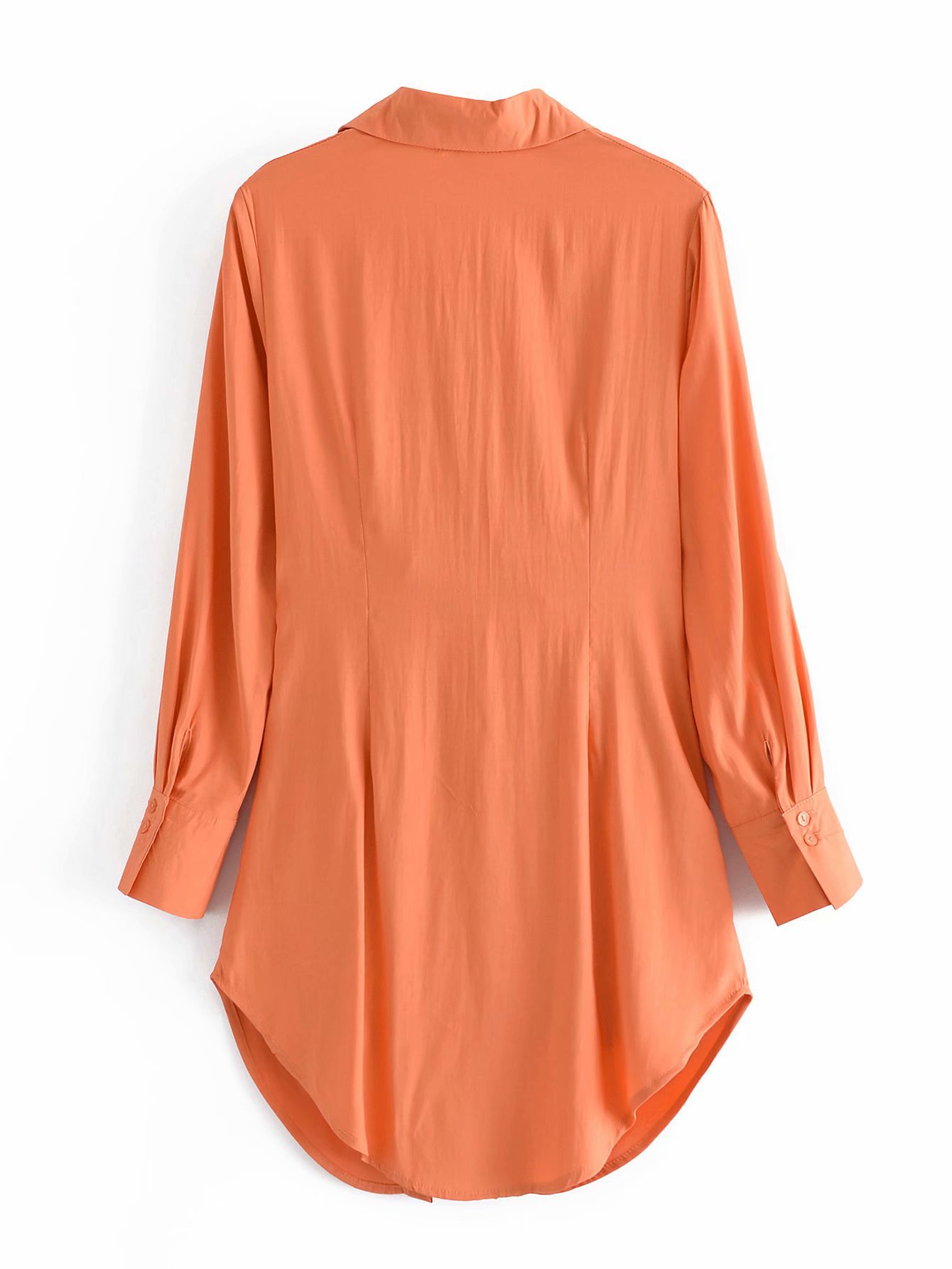 solid color long-sleeved arc hem knotted shirt dress  NSAM54304