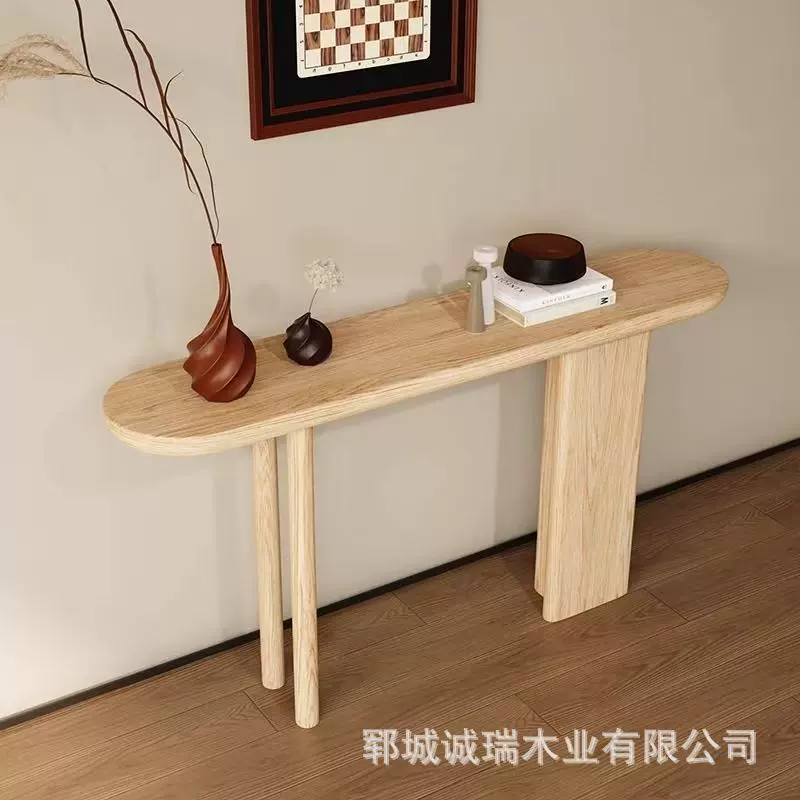 侘寂风实木玄关桌入户门长条桌杂物玄关台老榆木桌子走廊过道窄桌