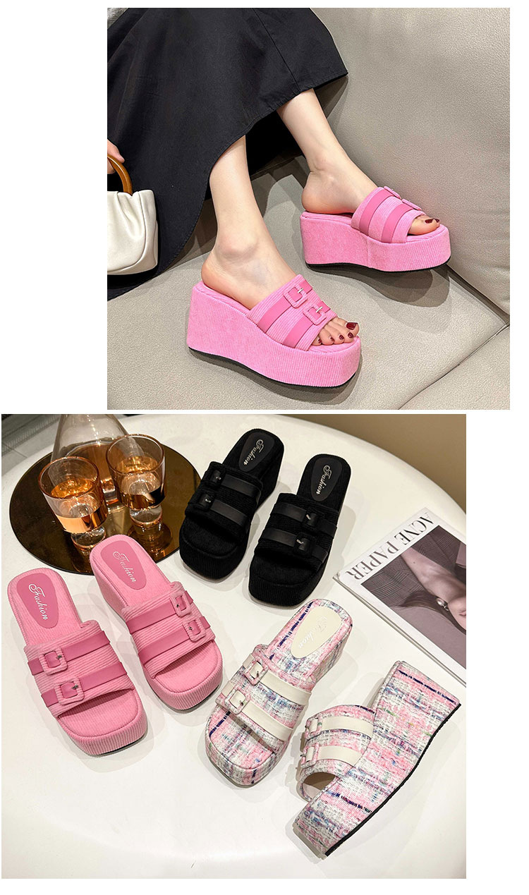 Wedge slippers for women's outer wear 2024 summer new belt buckle Internet celebrity versatile non-slip thick sole slip-on large size wholesale_voghion.com